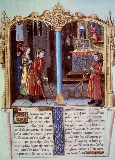 Wonder van Sint Louis: een krijger met krukken (miniatuur in Life and miracles of Saint Louis) door Unknown artist
