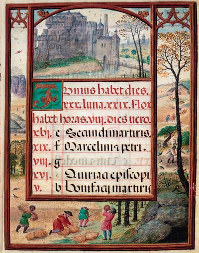 Maand juni: landschap en oogsten. Boeren aan het werk door Unknown artist