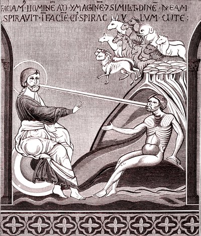 Mozaïek dat de schepping van de mens voorstelt door Unknown artist