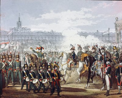 Napoleon Bonaparte (1769-1821) inspecteert het Lombardische en Cispadische legioen van de militie op 09/07/1797 door Unknown artist
