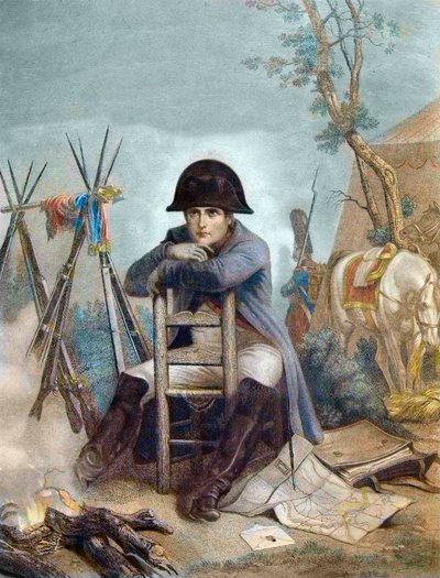 Napoleon bij het Bivak de avond voor de Slag bij Austerlitz - gravure door Philippoteaux - Napoleon bij het Bivak. De Slag bij Austerlitz (1805), ook bekend als de Slag van de Drie Keizers door Unknown artist