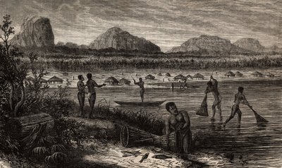 Bij de watervallen van de Rovuma (Mozambique), de visactiviteiten door Unknown artist