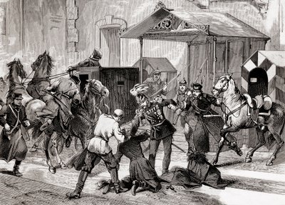 Nihilisme in Rusland - Poging tot moord op de Adjudant, Generaal Loris Melikoff (Loris-Melikoff), buiten de deur van zijn hotel in de Grote Moskaia in 1880 - De Russische Nihilistische beweging in de 19e eeuw: moordaanslag op Graaf L door Unknown artist