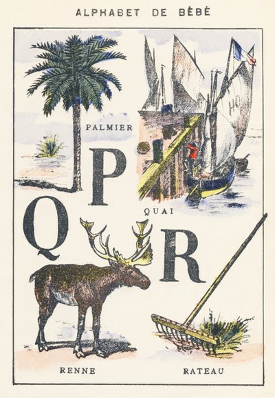 P Q R: palmboom, dok, rendier, hark door Unknown artist
