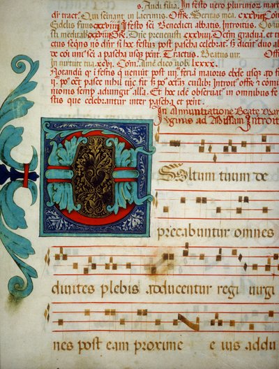 Pagina verlicht met een code van Gregoriaanse gezangen door Unknown artist