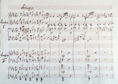 Pagina van de symfonie gereduceerd tot twee piano