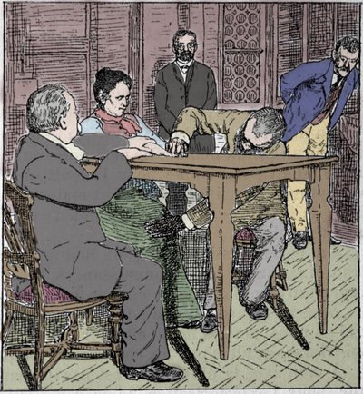 Paranormale verschijnselen: ervaring van het optillen van een tafel in Milaan in 1892 in aanwezigheid van het medium Eusapia Paladino en Cesare Lombroso (1835-1909) en Charles Richet (1835-1909). door Unknown artist