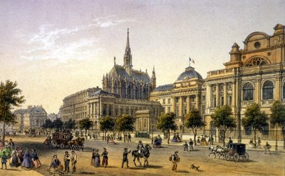 Parijs: zicht op het Paleis van Justitie, gravure eerste helft 19e eeuw door Unknown artist