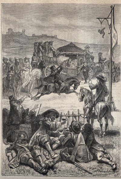 Papegaaischieten - 19e-eeuwse illustratie voor de historische roman 