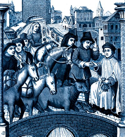 Tol betalen bij het passeren van een brug in Doornik (gravure) door Unknown artist