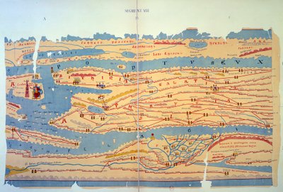 Peutingerkaart die de Romeinse wegen in Egypte en Turkije voorstelt. Wegenkaart uit de 13e eeuw gebaseerd op een kaart van het Romeinse Rijk uit de 3e eeuw. door Unknown artist