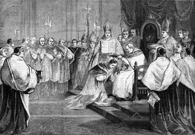 Paus Pius IX overhandigt de kardinaalshoed aan prins Lucien Bonaparte in 1868 door Unknown artist