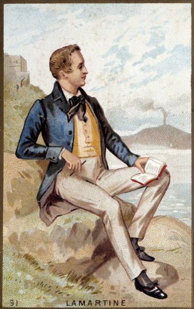 Portret van Alphonse de Lamartine (1790 - 1869) Franse dichter. 19e eeuw chromolithografie door Unknown artist