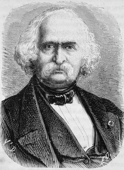 Portret van Auguste Perdonnet, civiel ingenieur. Gravure van het einde van de 19e eeuw in 