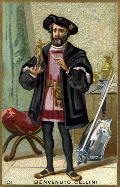 Portret van Benvenuto Cellini (1500-1571), Italiaanse goudsmid en beeldhouwer. Chromolithografie 19e eeuw. door Unknown artist