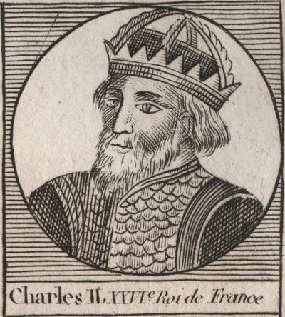 Portret van Karel II de Kale (823-877), Koning van Frankrijk (gravure uit 