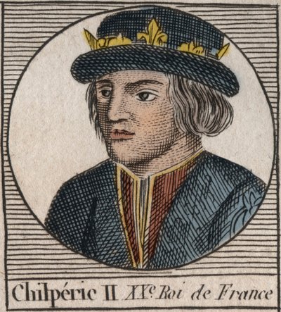 Portret van Chilperik II (ca. 670-721), koning van Neustrië (gravure uit 