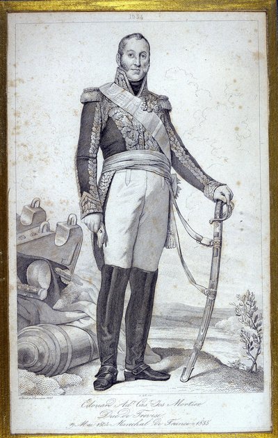 Portret van Edouard Adolphe Casimir Joseph Mortier, hertog van Trevise (1768-1835), maarschalk van Frankrijk. Gravure uit de 19e eeuw door Unknown artist