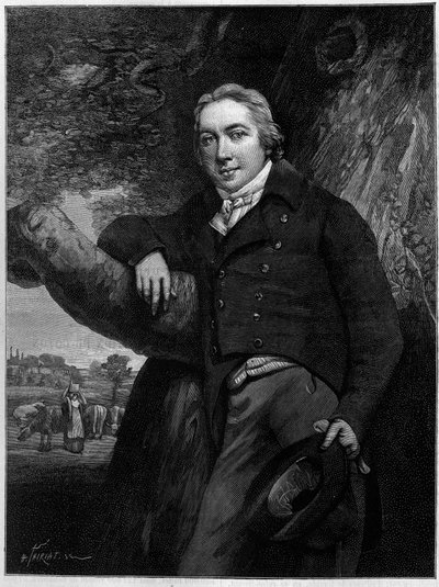 Portret van Edward Jenner (1749-1823), Engelse arts en natuuronderzoeker, uitvinder van het pokkenvaccin. Uit een gravure uit die tijd. Gravure in 