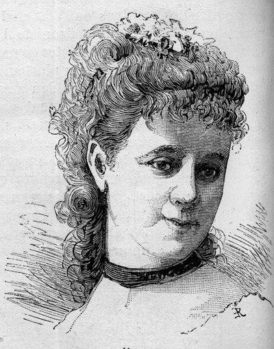 Portret van Emilie Broisat (1848-1929), Franse comédienne, lid van de Comédie Française. Gravure in 