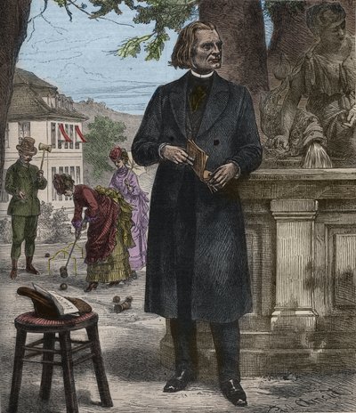 Portret van Franz Liszt (1811-1886), Hongaarse componist, pianist en dirigent - gravure in 