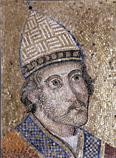Portret van Gregorius IX (1145 - 1241). Hij vocht tegen Frederik II en organiseerde de Inquisitie. 13e eeuws mozaïek uit de oude apsis van St. Pieter. Museum van Rome door Unknown artist
