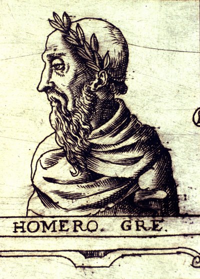 Portret van Homerus (9e eeuw v.Chr.). Gravure uit 1560 uit de Atlas van Urbano Monte door Unknown artist