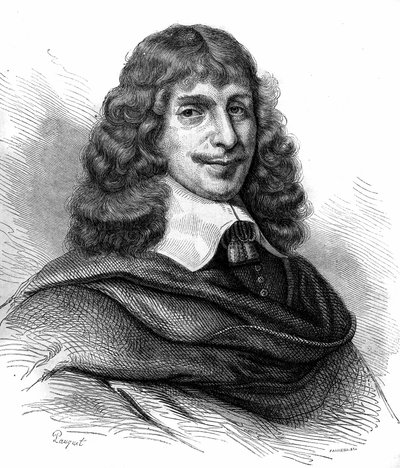 Portret van Jean Francois Sarasin (Sarrazin, Sarazin) (1614-1654), Franse schrijver. Gravure uit 1870. door Unknown artist