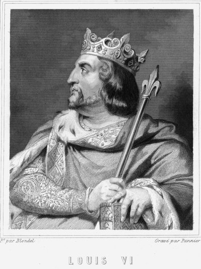 Portret van Lodewijk VI de Dikke (1081-1137), Koning van Frankrijk - in "Histoire des Français" door Lavallée, gravure, sd. door Unknown artist