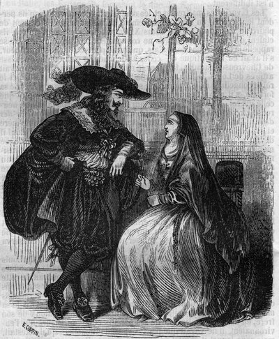 Portret van Lodewijk XIII (1601-1643) koning van Frankrijk en Mademoiselle de Lafayette - Gravure uit de 19e eeuw door Unknown artist