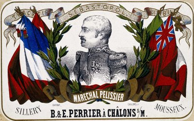 Portret van Maarschalk Pelissier op een champagne-etiket 