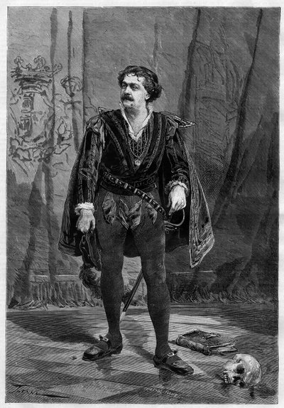 Portret van acteur Ernesto Rossi in de rol van Hamlet door William Shakespeare in het Ventadour theater in Parijs in 1875. door Unknown artist