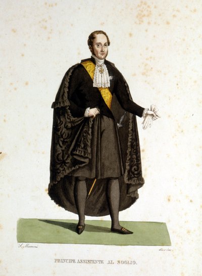 Portret van een assistent-prins van de Heilige Stoel die diende tijdens ceremonies en bezoeken. Gravure uit de 19e eeuw. door Unknown artist