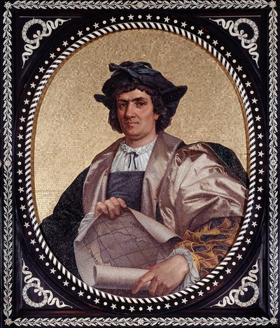 Portret van de Italiaanse navigator Christoffel Columbus (1451-1506) Mozaïek door Unknown artist