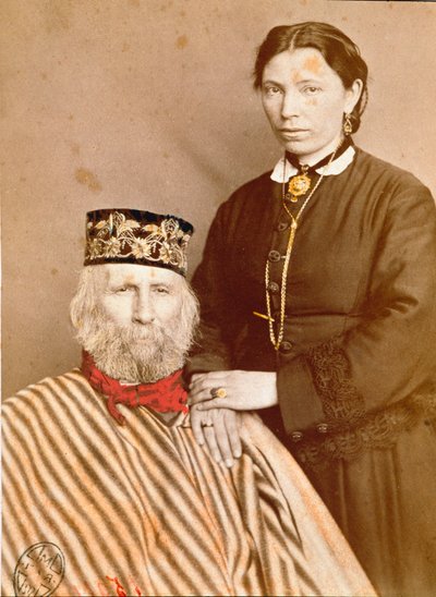 Portret van de Italiaanse patriot en held van de Risorgimento Giuseppe Garibaldi (1807-1882) met zijn derde vrouw Francesca Armosino door Unknown artist
