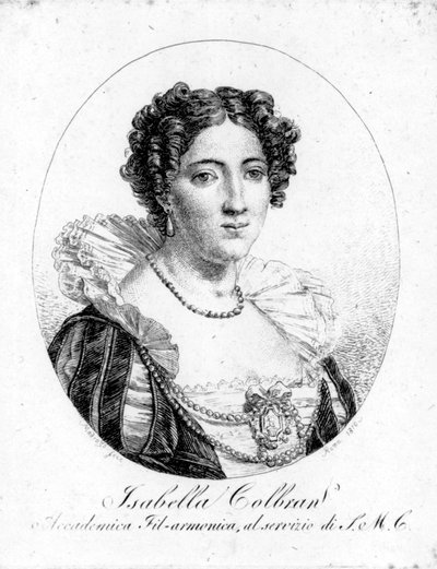 Portret van de Spaanse zangeres Isabelle Colbran (1785-1845) Gravure uit de 19e eeuw door Unknown artist
