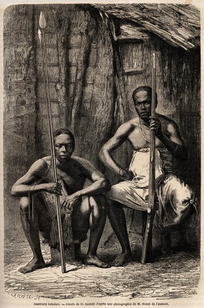 Portret van twee Bakali krijgers. Gravure in 