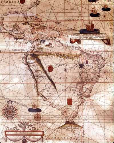 Portulan die Zuid-Amerika vertegenwoordigt, behorend tot Bartolomeo Velhio. 1561 door Unknown artist