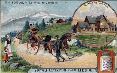 Post en postbode in Jemtland, Zweden. Chromolithografie, Liebig afbeelding. door Unknown artist