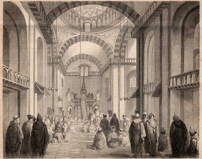 Gebeden van de Ramadan in de Grote Moskee van Algiers in 1862. Gravure in 