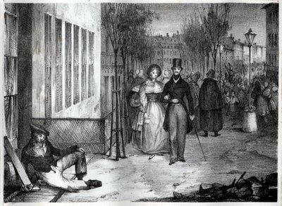 Promenade sur les boulevards in Parijs in de 19e eeuw - gravure door Unknown artist