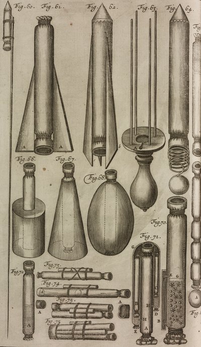 Pyrotechnische raketten en instrumenten, gravure uit Grand Art d