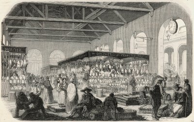 Quai des Augustins: Marche de la Vallee - Gravure in Tableau-de-Paris door Edmond Texier door Unknown artist