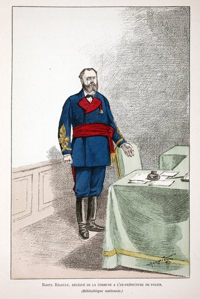 Raoul Rigault (1846-1871), afgevaardigde van de Commune naar de voormalige prefectuur van politie. Kleurenets, voor illustratie 