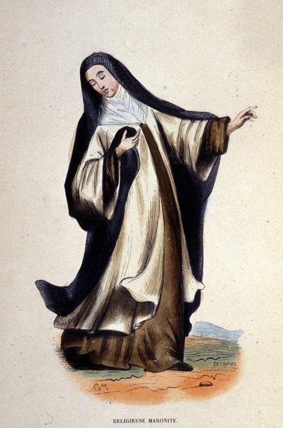 Religieuze Maroniet. Gravure uit een album over religieuze orden, Parijs door Unknown artist