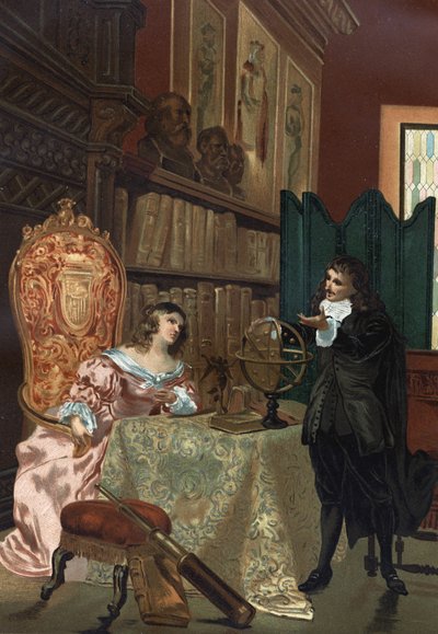 René Descartes geeft filosofielessen aan koningin Christina van Zweden, circa 1649-1650 door Unknown artist