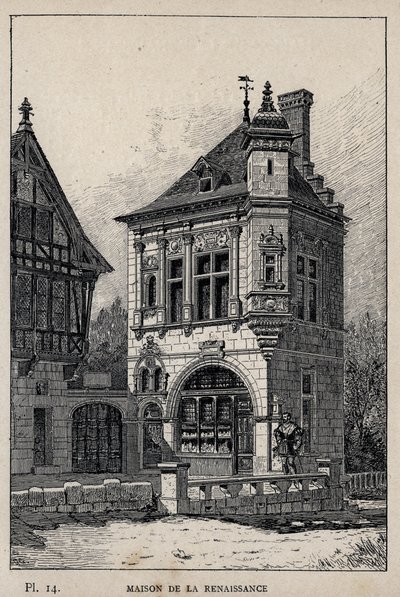 Renaissance huis - gravure van 1889 in 