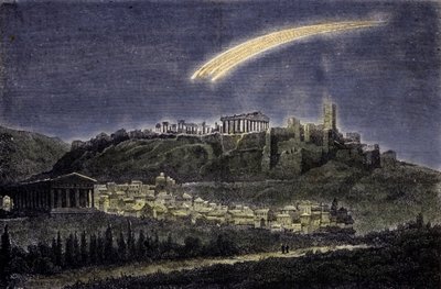 Voorstelling van een komeet boven de stad Athene in 1878 door Unknown artist