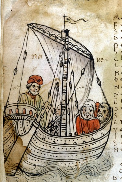 Voorstelling van een schip in de 14e eeuw naar het manuscript 