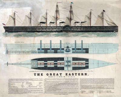 Afbeelding van het Britse schip Great Eastern, eerste gigantische lijnschip, ingewijd in 1858 ontworpen door Isambard Kingdom Brunel door Unknown artist
